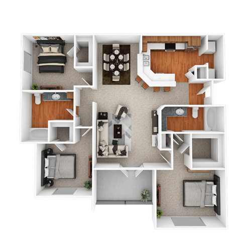 Floor plan for 3 beds, 2 baths, 1295 sqft